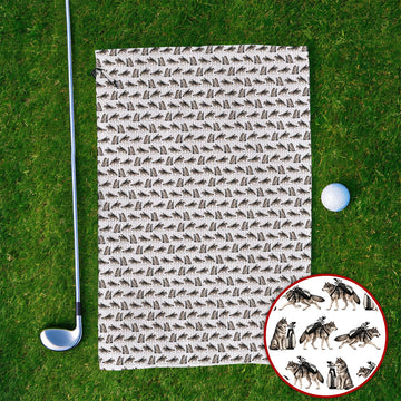 Wolf Golf Pattern Towels, Wild Wolf Golfing Towel, Unique Wolf Golf Gift for Golfers