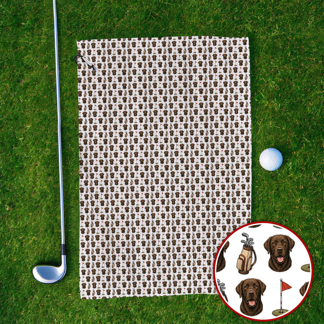Chocolate Labrador Retriever Golf Towel, Funny Chocolate Lab Pattern Golf Towels, Dog Lover Golf Shirt