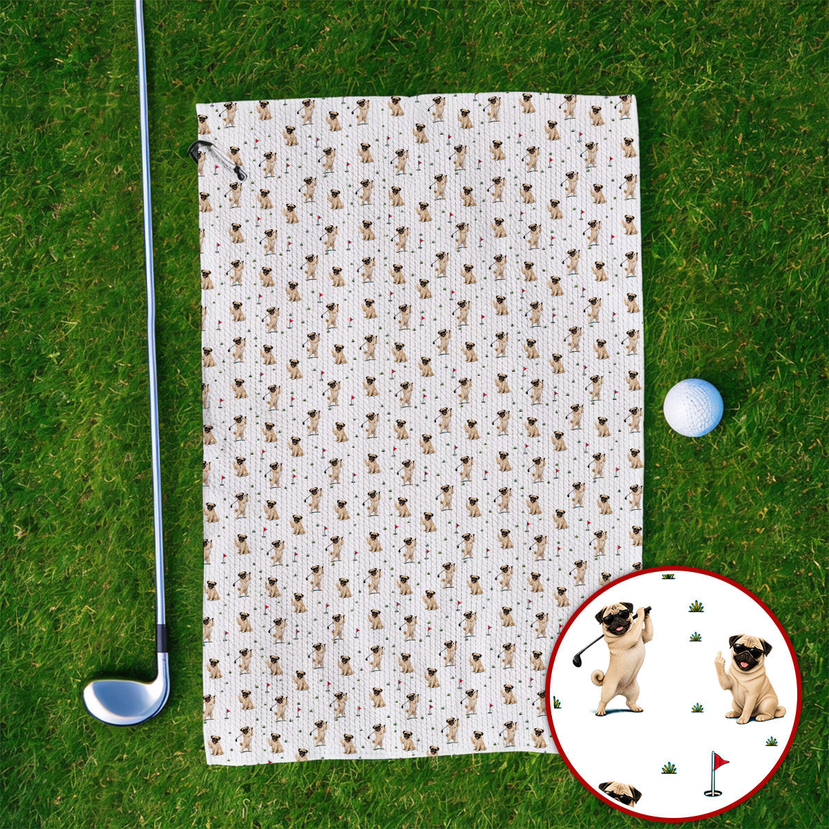 Pug Pattern Golf Towel, Funny Pug Golf Towels, Crazy Golf Gift For Golfer