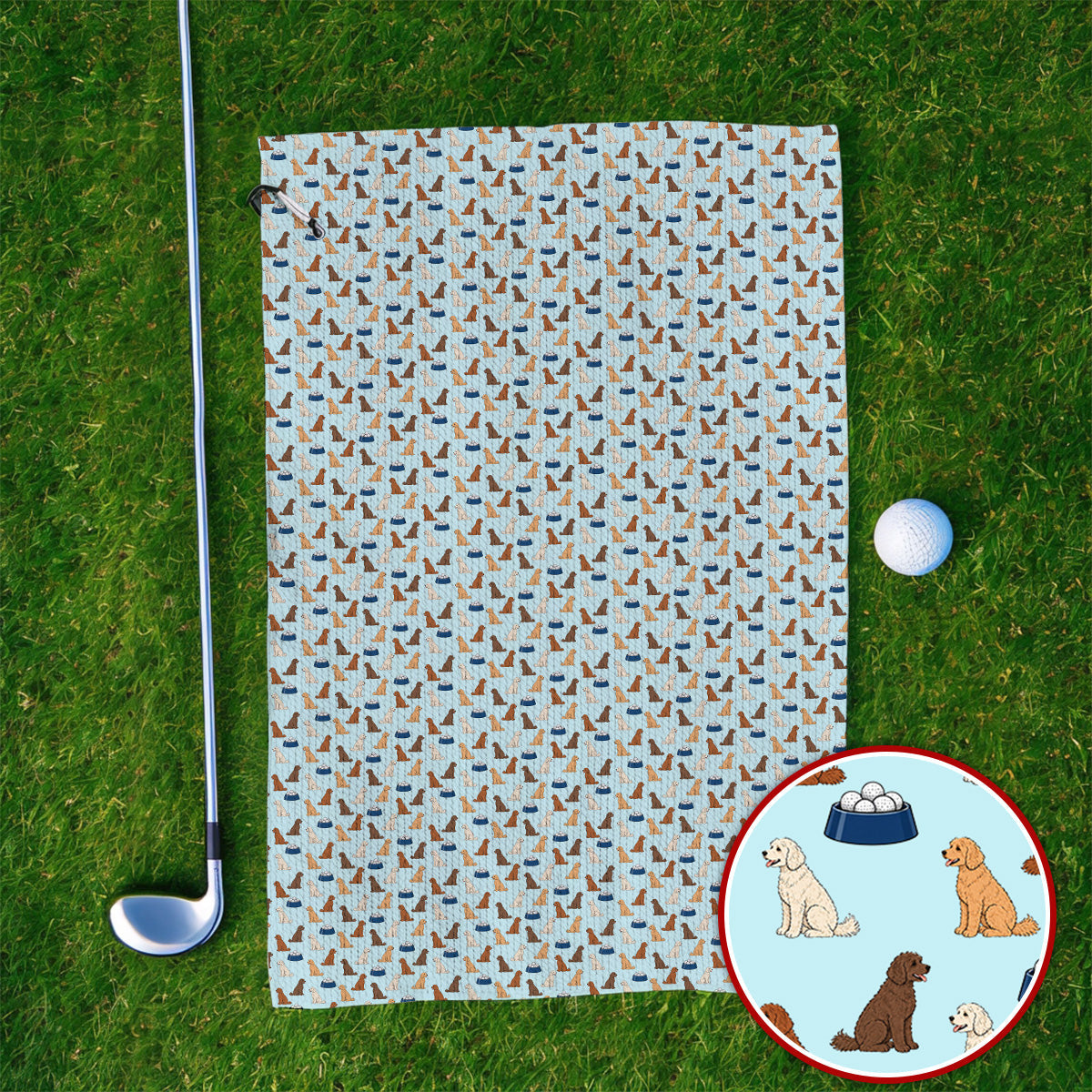 Funny Goldendoodle Pattern Golf Towels, Doodle Dog & Golf Ball Towel, Golf Gift for Golfers