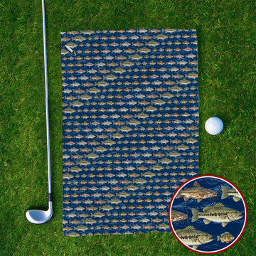 Freshwater Fishing Pattern Golf Towels, Bass Trout Catfish & Perch Golf Towel, Fishing Gift For Golfer