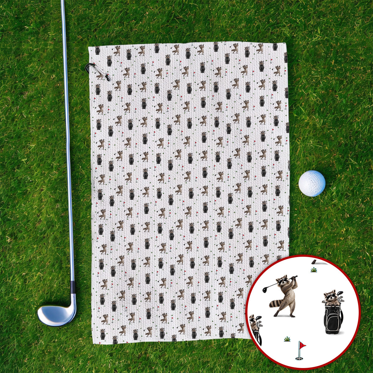 Raccoon Golf Towels, Funny Raccoon Golf Pattern Towel, Cute Golf Animal Gift For Golf Lovers
