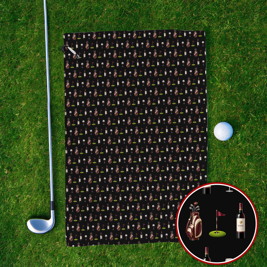 Wine & Golf Towels, Vintage Red Wine Pattern Golf Towel, Crazy Golf Gift For Golfers