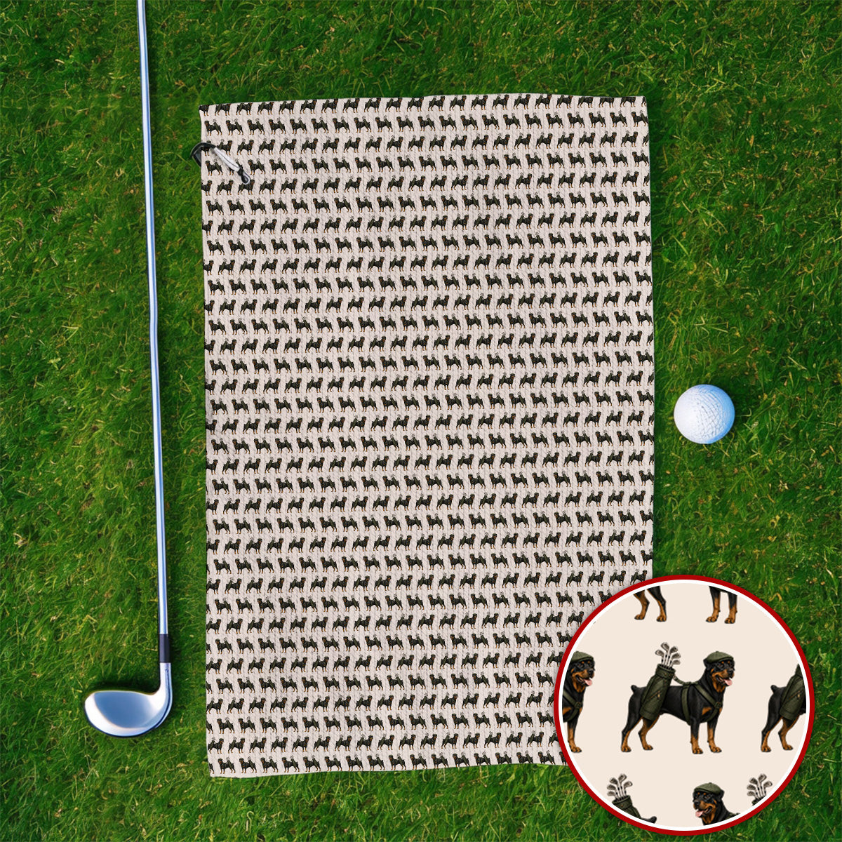 Rottweiler Golf Towel, Rottweiler Dog Golf Pattern Towels, Crazy Golf Gift For Golfer