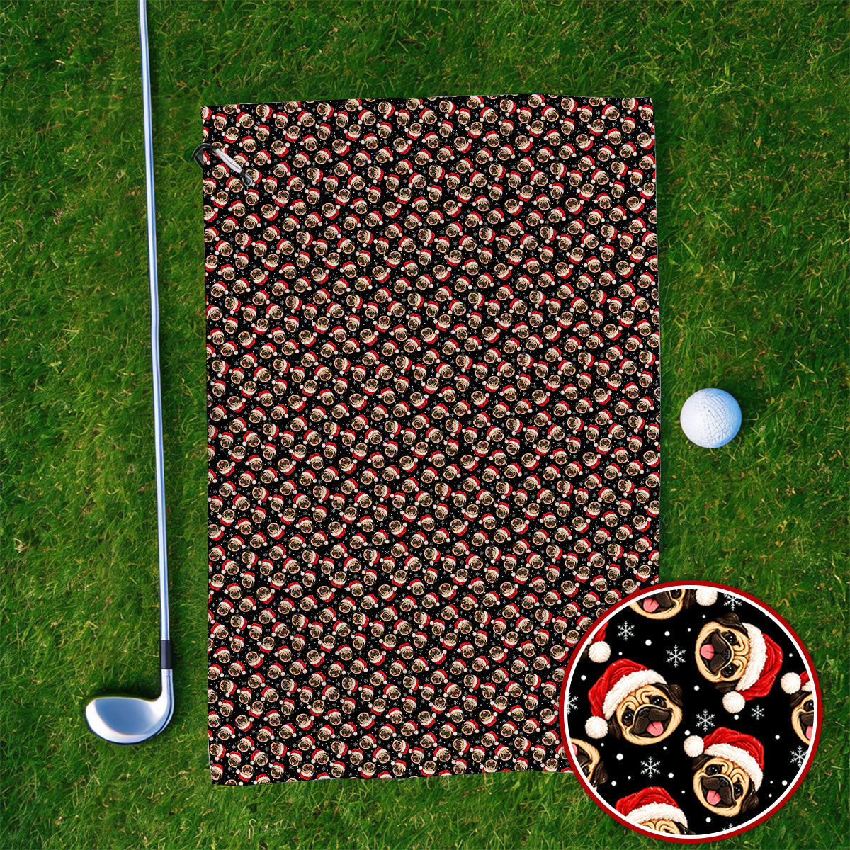 Funny Christmas Pug Golf Towels, Pug Pattern Golf Towel For Dog Lovers, Xmas Golf Gift For Golfers