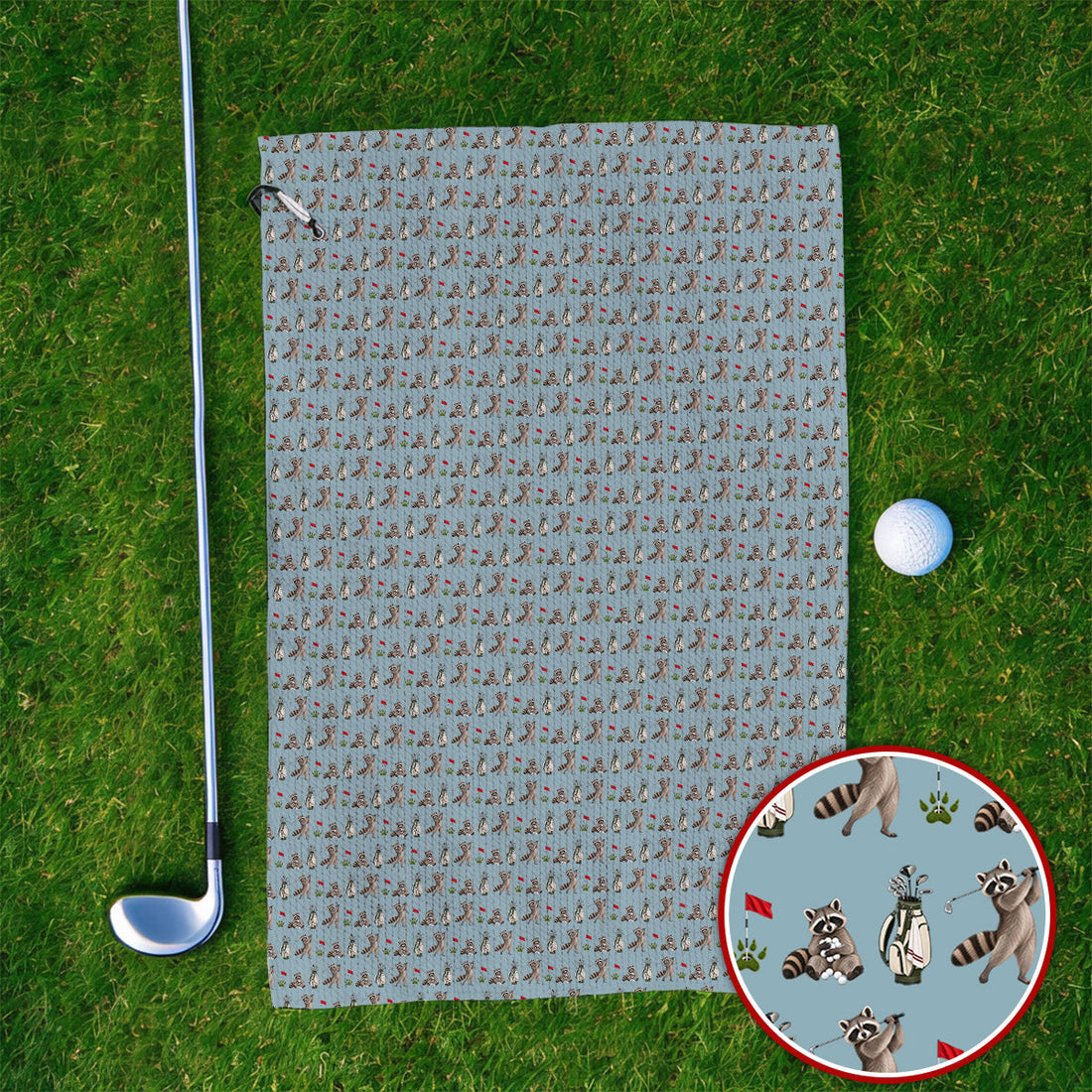 Raccoon Golf Pattern Towels, Funny Raccoon Golf Towel, Woodland Golf Gift For Golfers