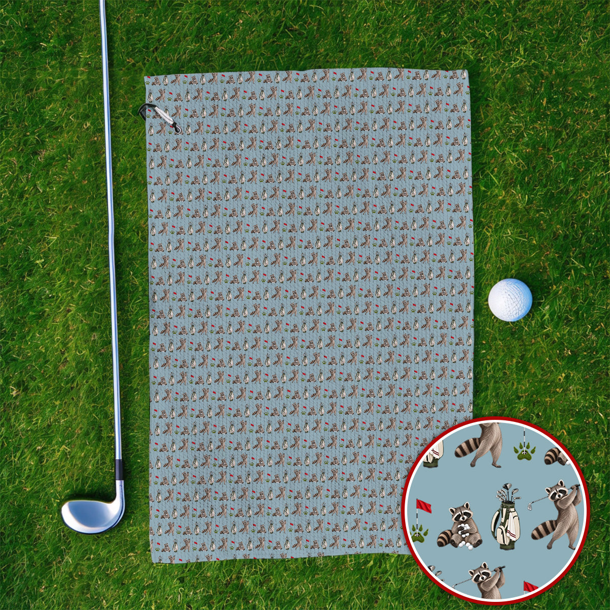 Raccoon Golf Pattern Towels, Funny Raccoon Golf Towel, Woodland Golf Gift For Golfers
