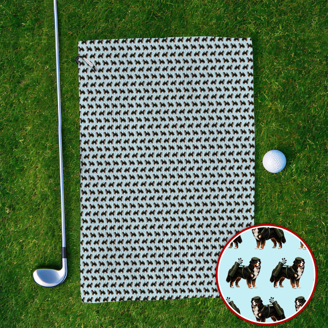 Funny Bernese Mountain Golf Pattern Towels, Bernese Golf Towels For Dog Lover, Golf Gift For Golfer