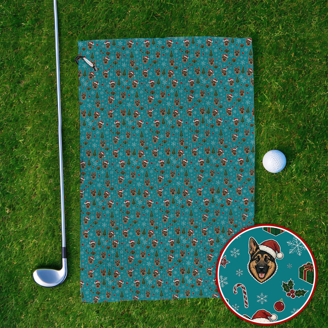 Funny German Shepherd Christmas Golf Towels, German Shepherd Pattern Golf Towel, Xmas Golf Gift For Golfer