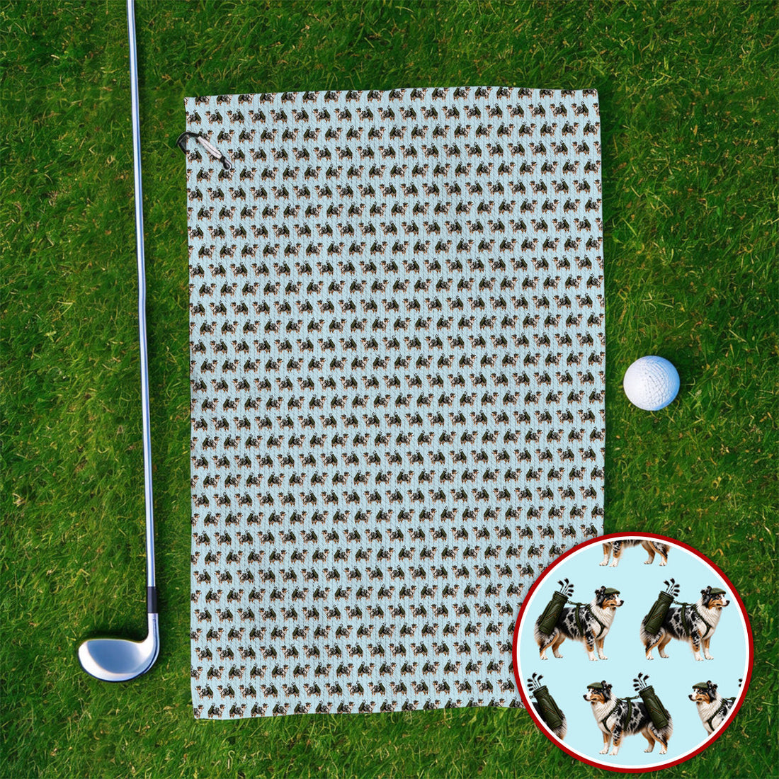 Funny Australian Shepherd Iris Golf Towel, Blue Merle Aussie Pattern Golf Towels, Golf Gift For Golfer