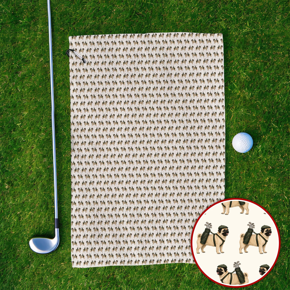 Pug Pattern Golf Towel, Funny Pug Golf Towels, Dog Lover Golf Gift