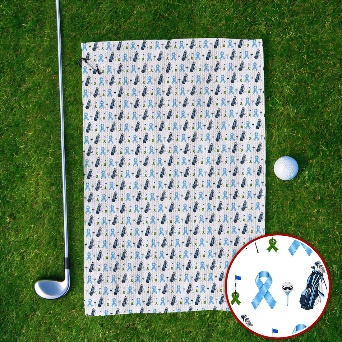 Prostate Cancer Awareness Golf Towels, Blue Ribbon Golf Pattern Towel, Prostate Cancer Support Gift for Golfers
