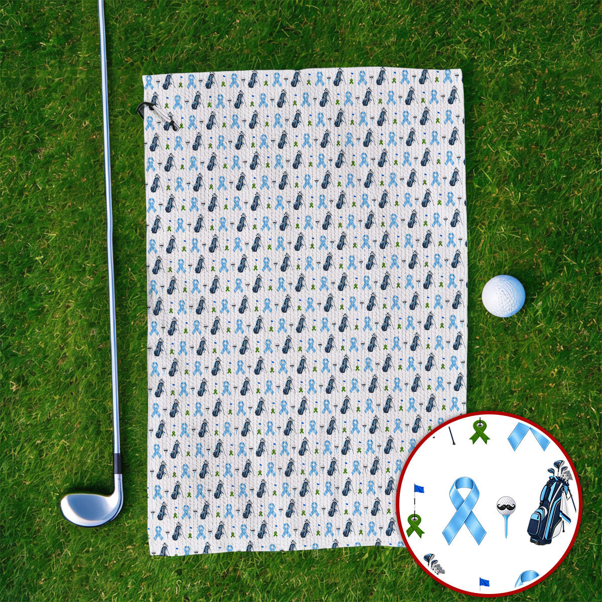 Prostate Cancer Awareness Golf Towels, Blue Ribbon Golf Pattern Towel, Prostate Cancer Support Gift for Golfers