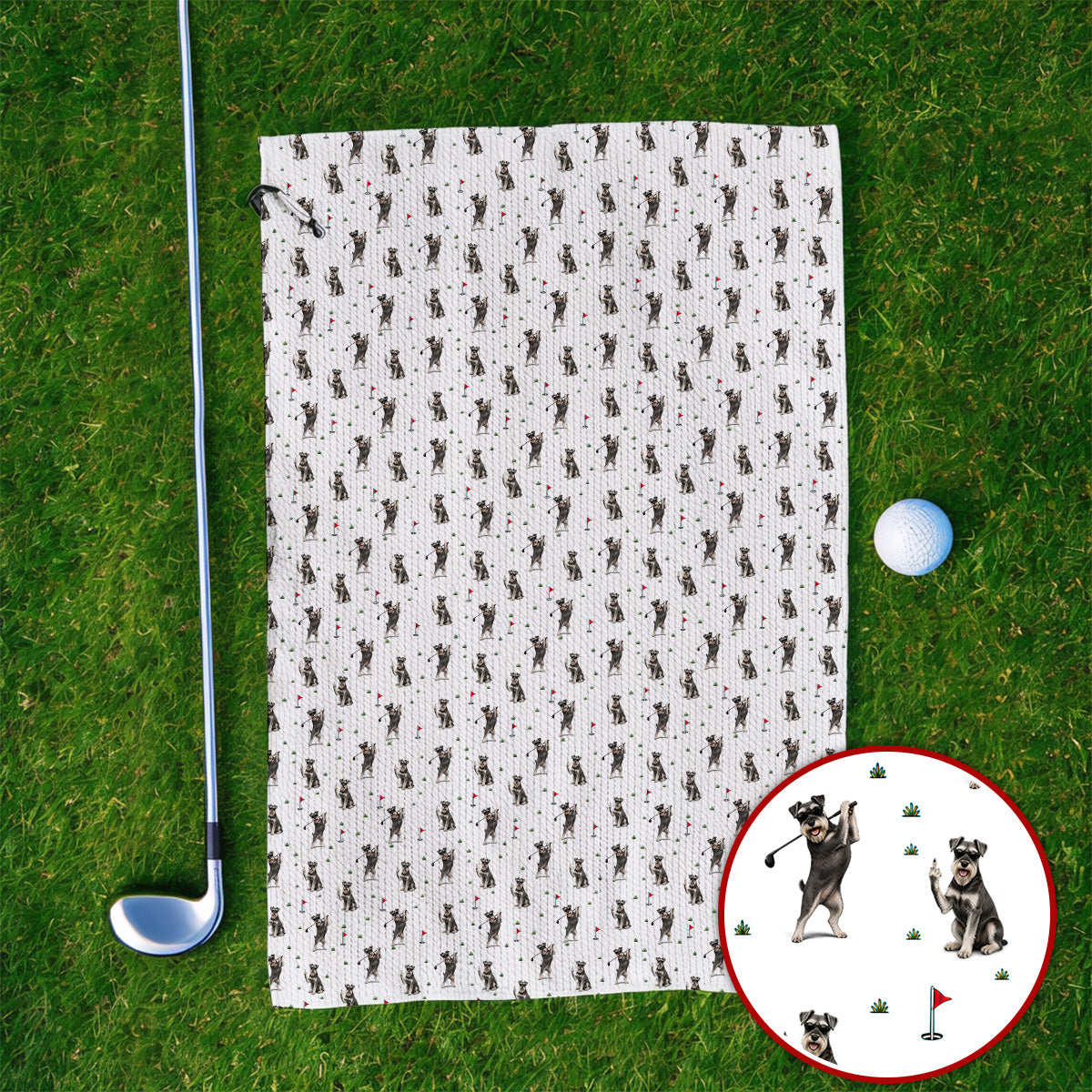 Miniature Schnauzer Golf Towels, Funny Schnauzer Pattern Golf Towel, Dog Lover Gift For Golfers
