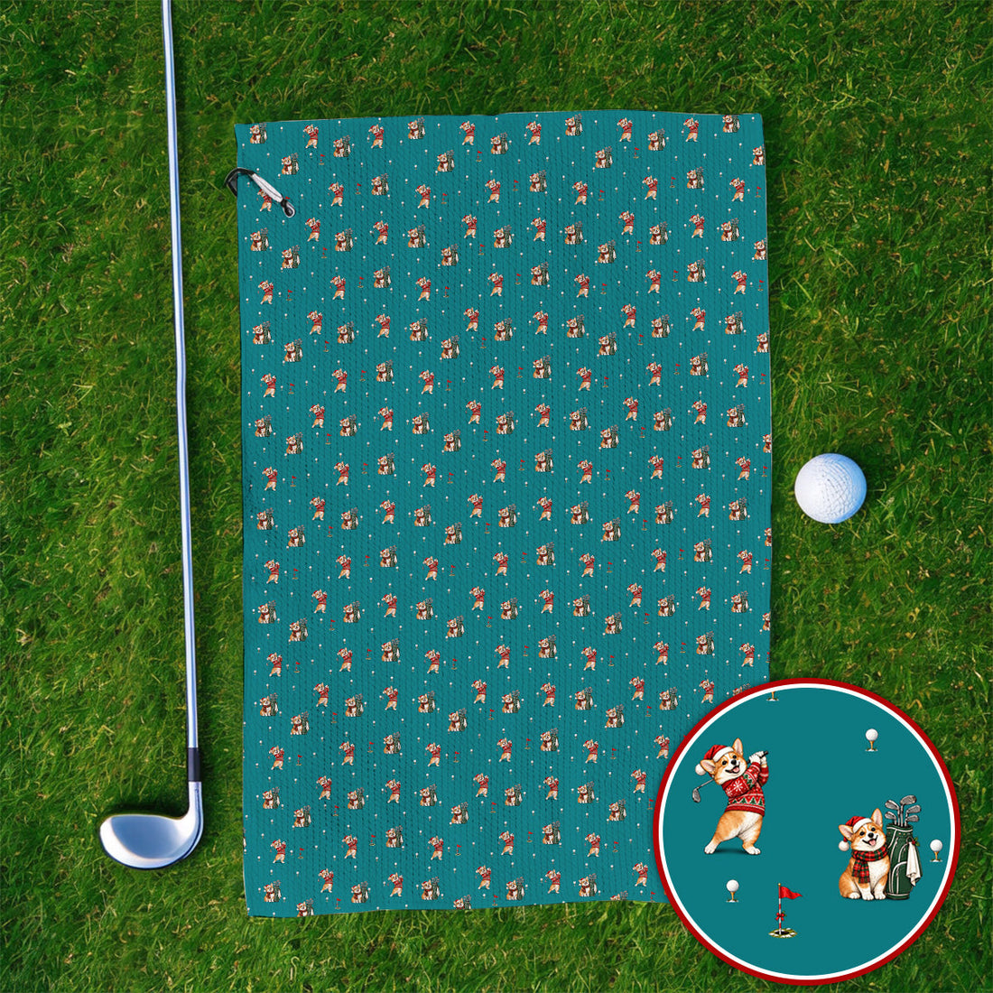 Crazy Corgi Christmas Golf Towels, Xmas Corgi Pattern Golf Towel, Golf Gift For Golfers