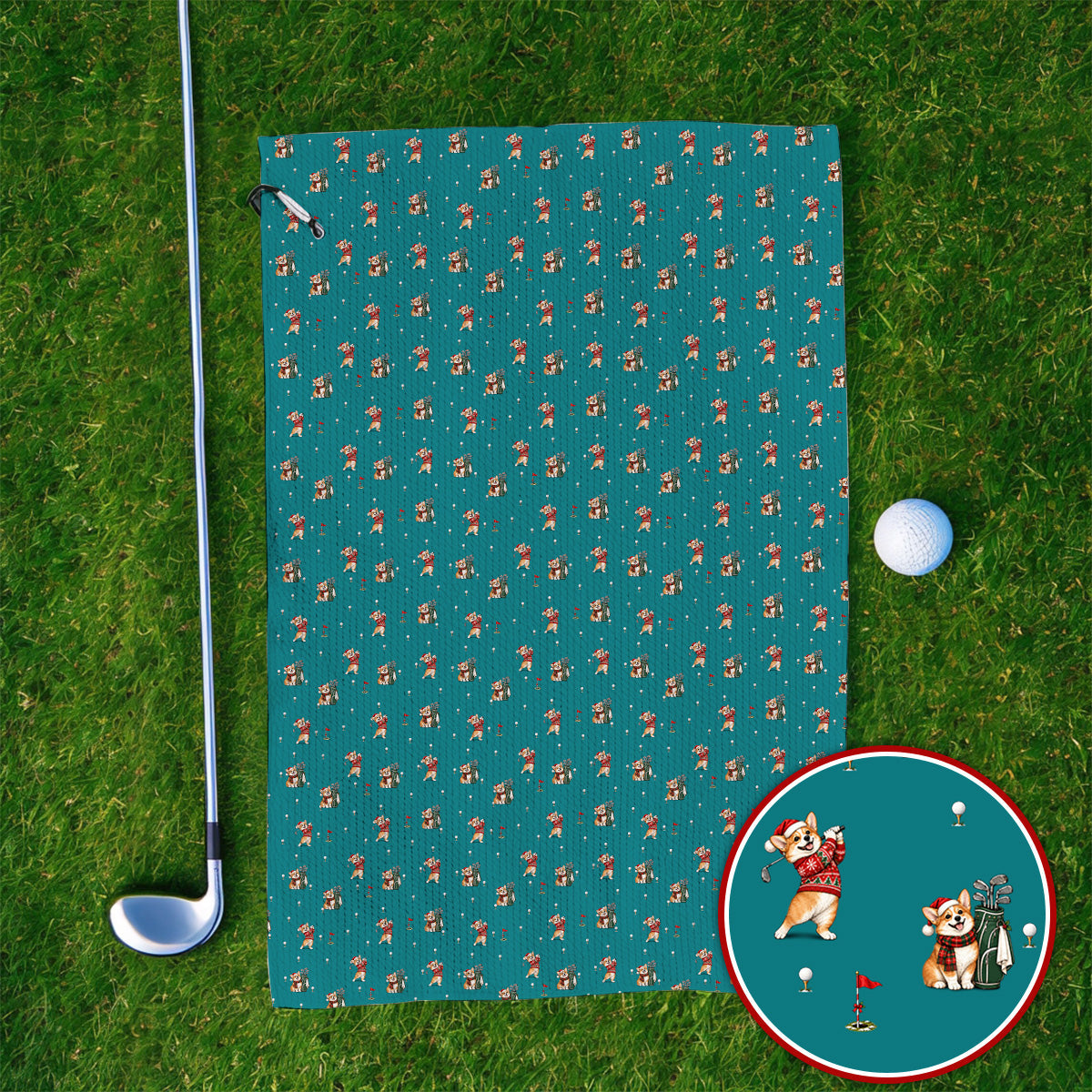 Crazy Corgi Christmas Golf Towels, Xmas Corgi Pattern Golf Towel, Golf Gift For Golfers
