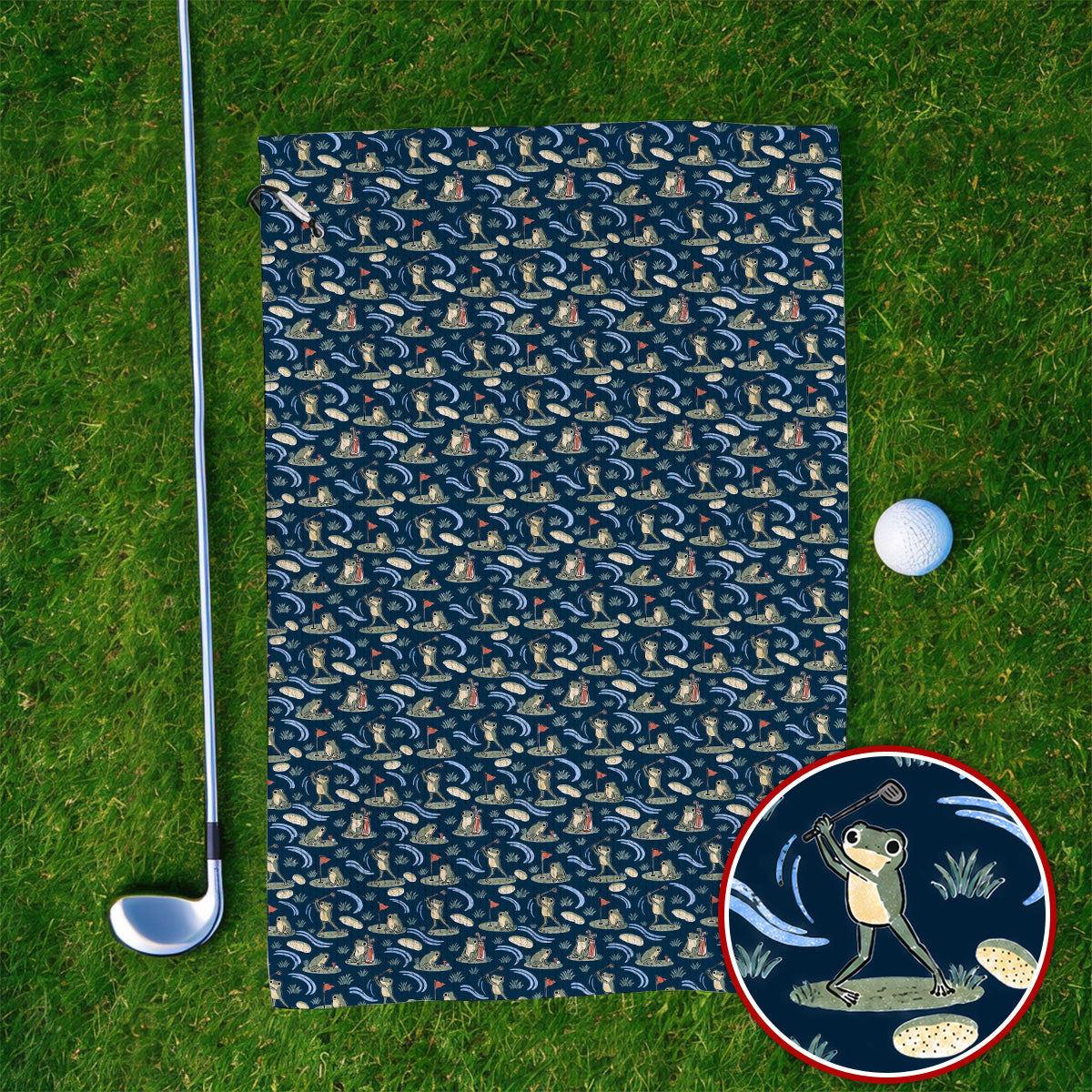 Playful Frog Golf Towels, Vintage Frog Golf Pattern Towel, Golf Gift For Golf Lovers