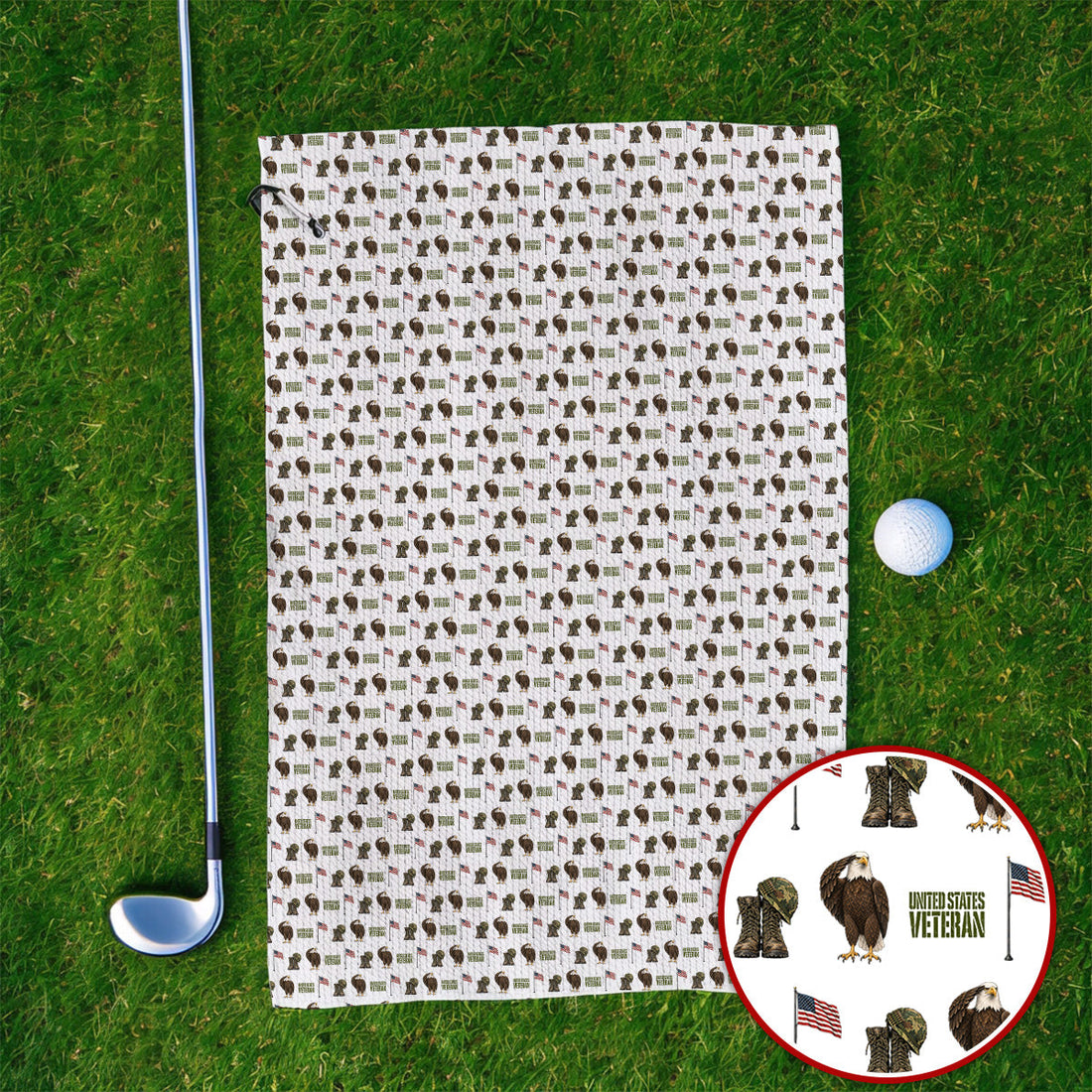 United States Veteran Pattern Golf Towels, American Eagle & Military Tribute Golf Towel, Patriotic USA Veteran Gift for Golfers