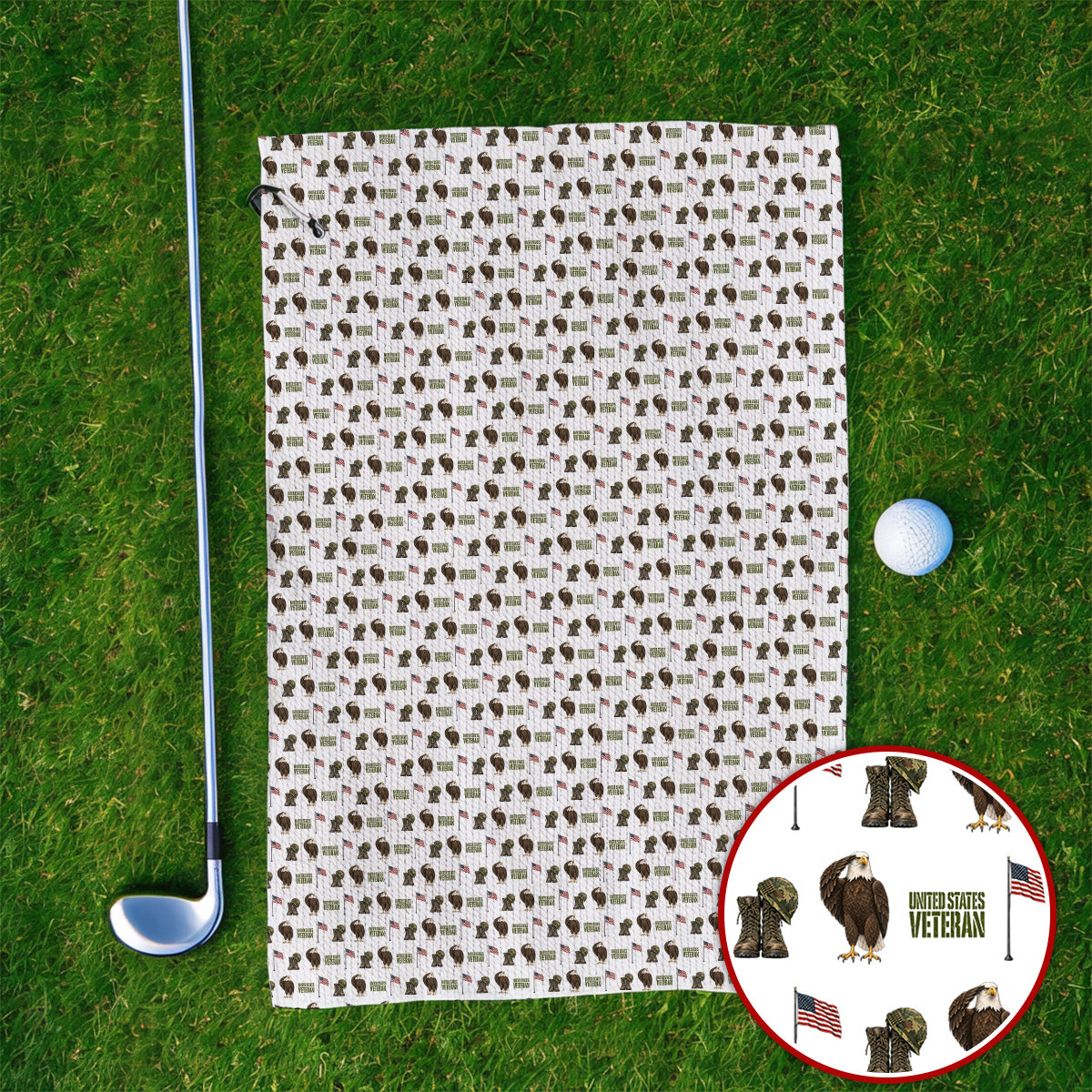 United States Veteran Pattern Golf Towels, American Eagle & Military Tribute Golf Towel, Patriotic USA Veteran Gift for Golfers