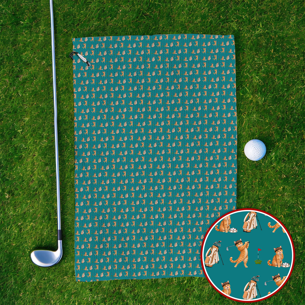 Crazy Orange Cat Golf Towels, Ginger Cat Playing Golf Pattern Golf Towel, Unique Golf Gift for Cat Lovers