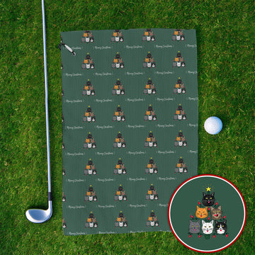 Meowy Christmas Cat Golf Towels, Festive Cat Christmas Pattern Golf Towel, Xmas Golf Gift For Cat Lovers