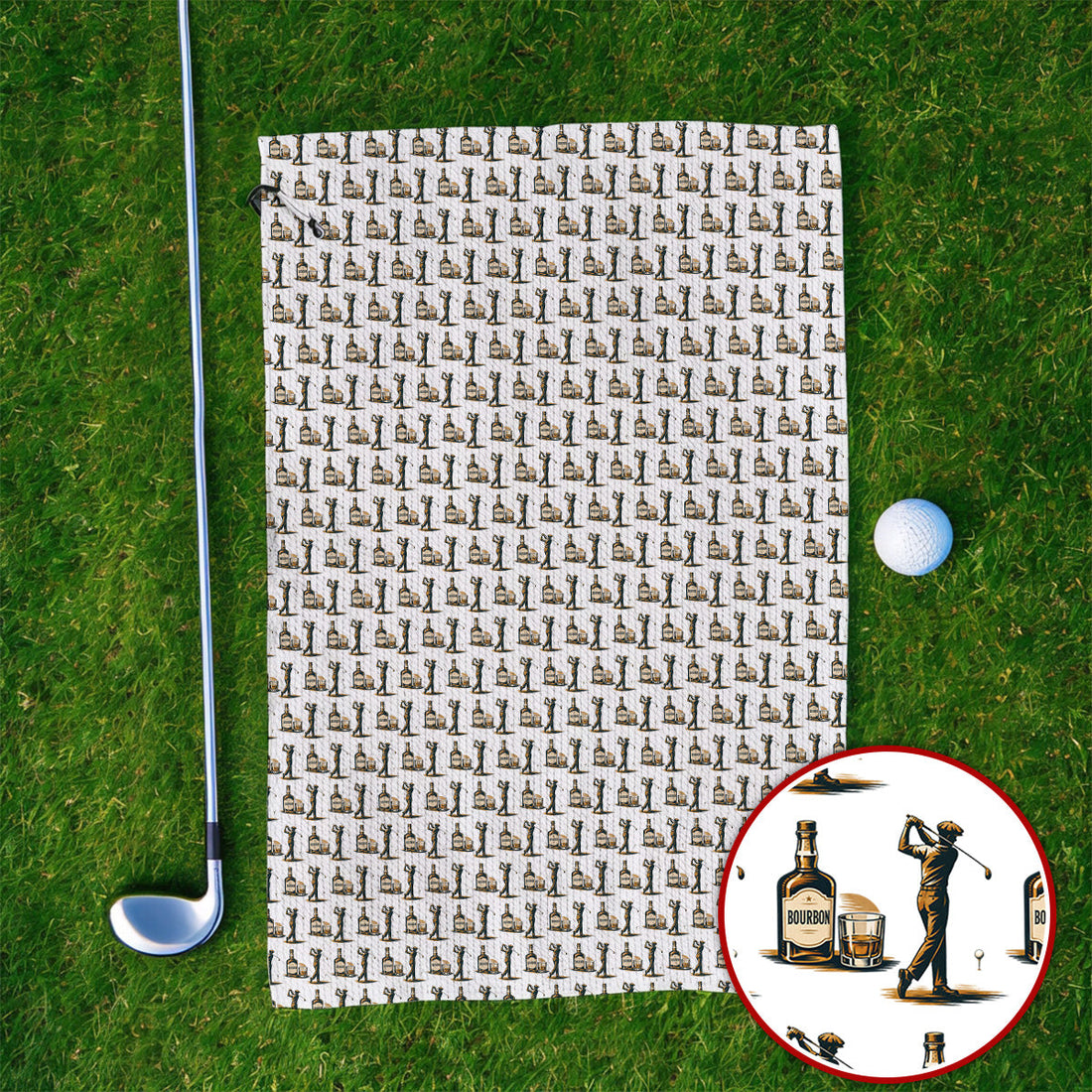 Bourbon Golf Towels, Whiskey Lover Golf Pattern Towel, Funny Golf Gift For Golfer