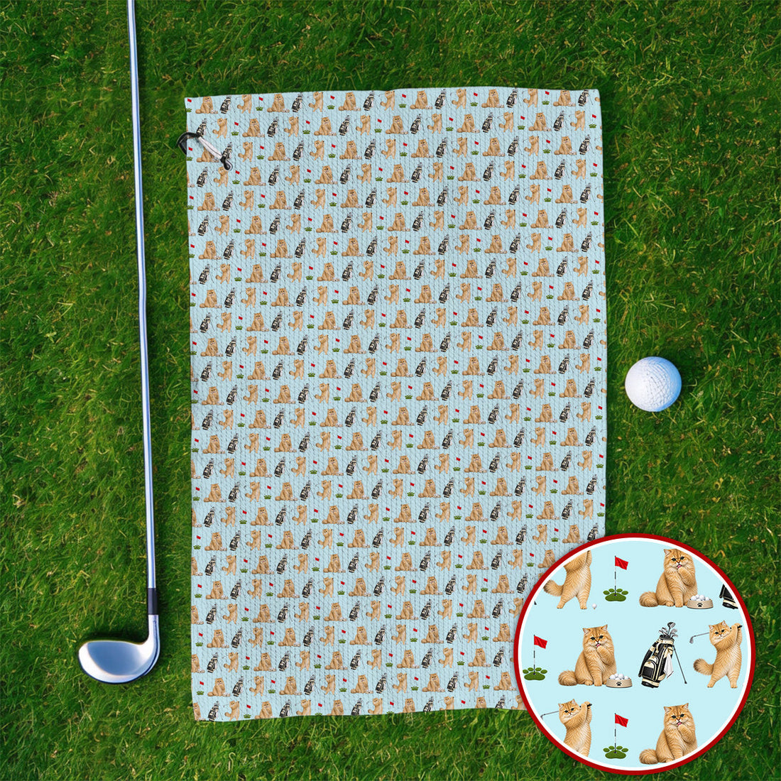 Golden British Longhair Golf Towel, Cute Golden British Longhair Pattern Golf Towels, Golf Gift for Cat Lovers