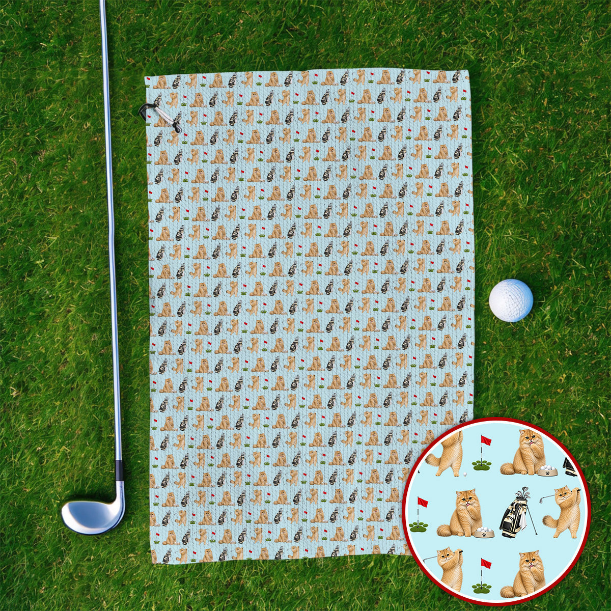Golden British Longhair Golf Towel, Cute Golden British Longhair Pattern Golf Towels, Golf Gift for Cat Lovers
