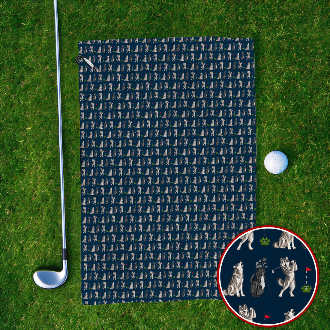Wolf Golf Towels, Funny Wolf Golf Pattern Towel, Wildlife Lover Golf Gift for Golfer