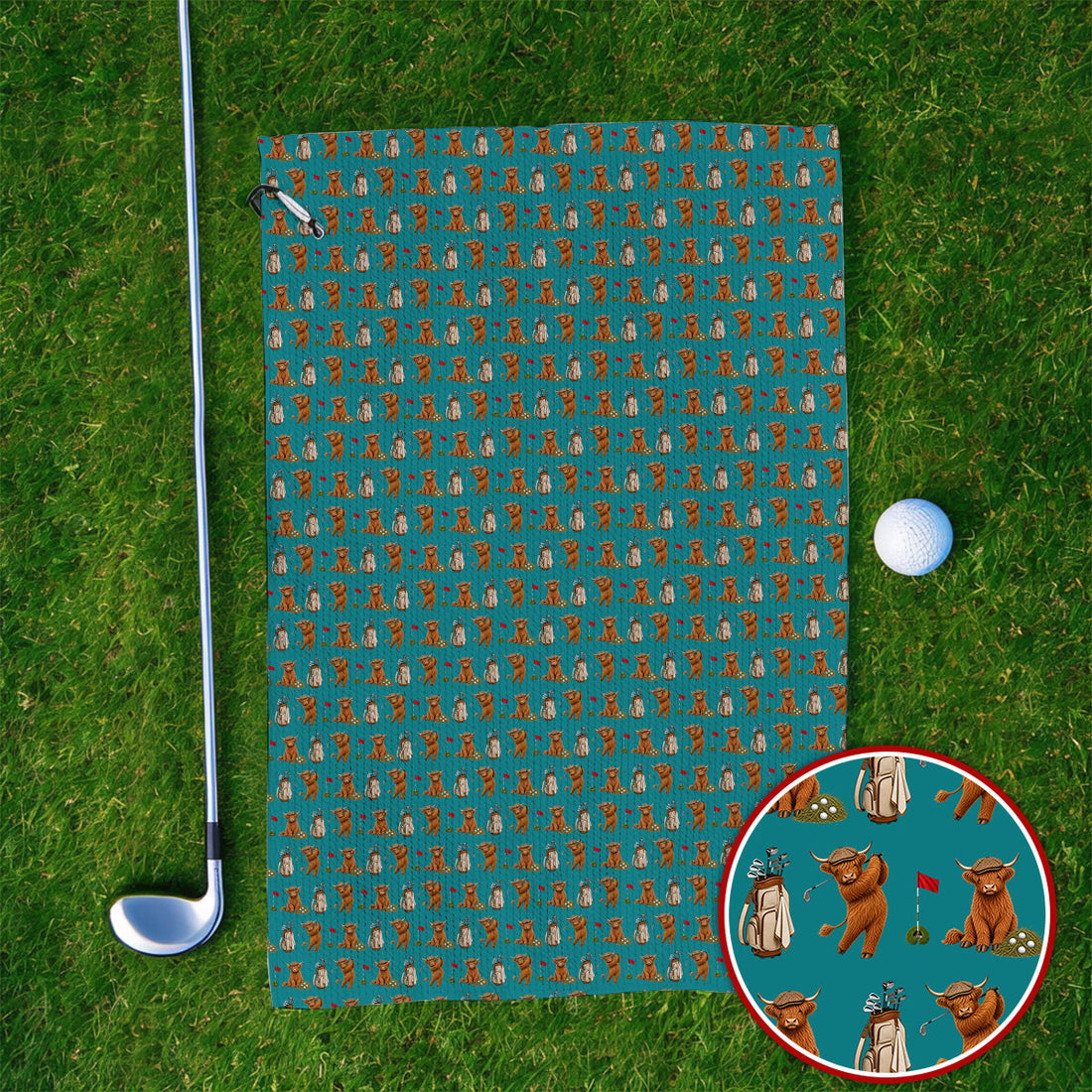 Funny Highland Cow Golf Towel, Highland Cow Pattern Golf Towels, Golf Gift For Golfer