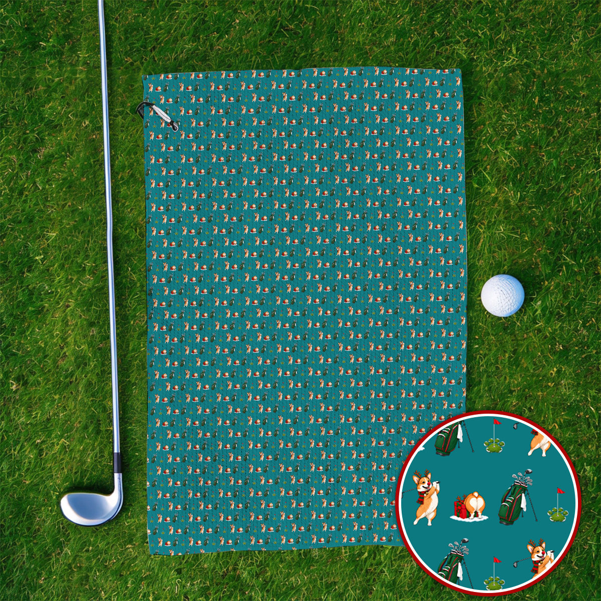 Funny Corgi Christmas Golf Towels, Xmas Corgi Pattern Golf Towel, Golf Gift For Golfers
