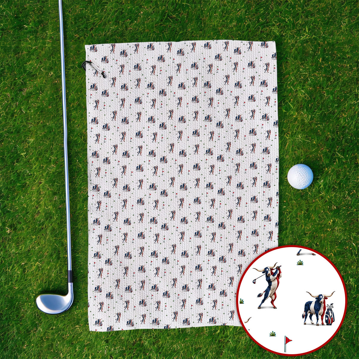 Texas Longhorn Pattern Golf Towels, Patriotic Bull Golf Towel, Unique Texas Golf Gift For Golfer