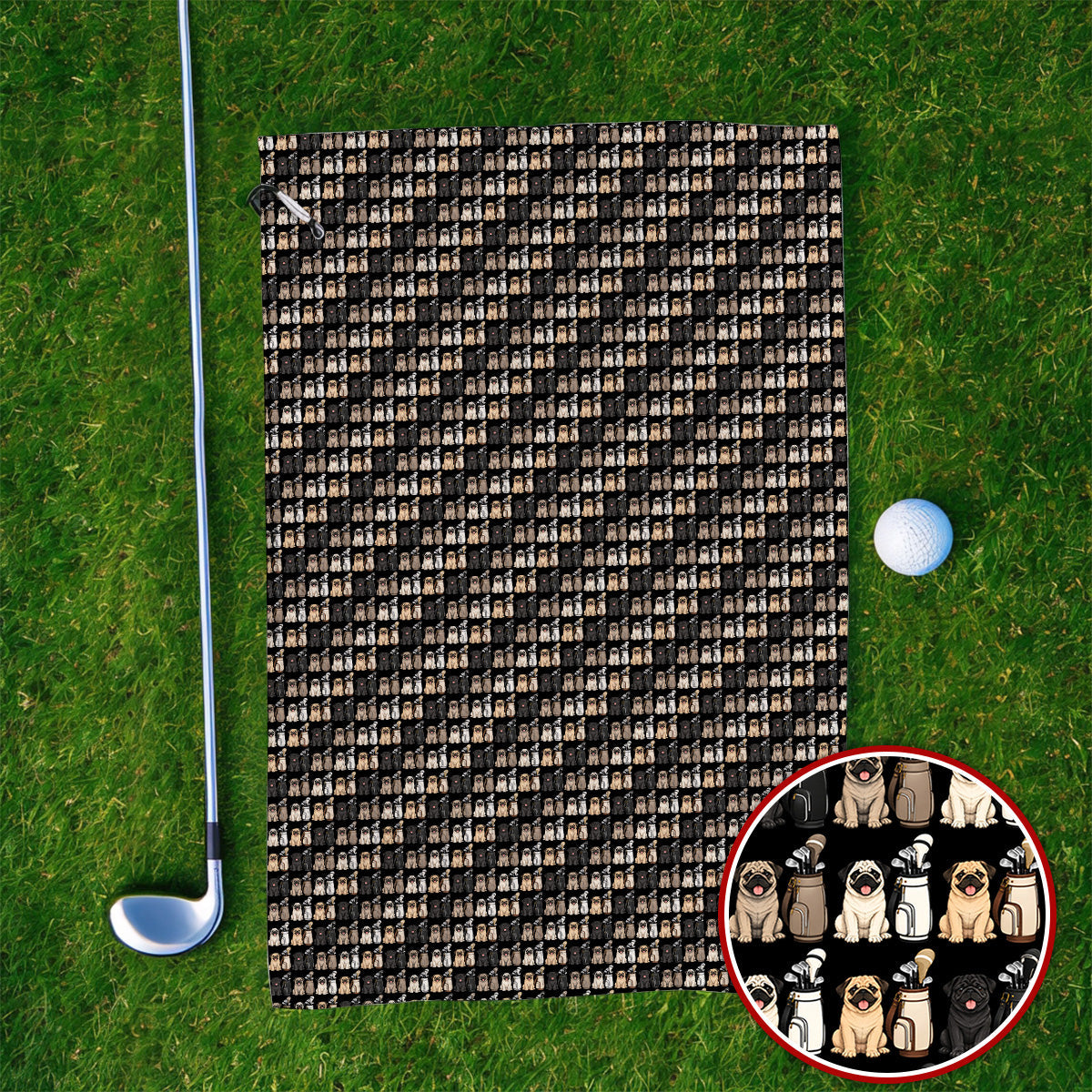 Funny Pug Golf Towels, Pug Pattern Golf Towel For Dog Lovers, Golf Gift For Golfers