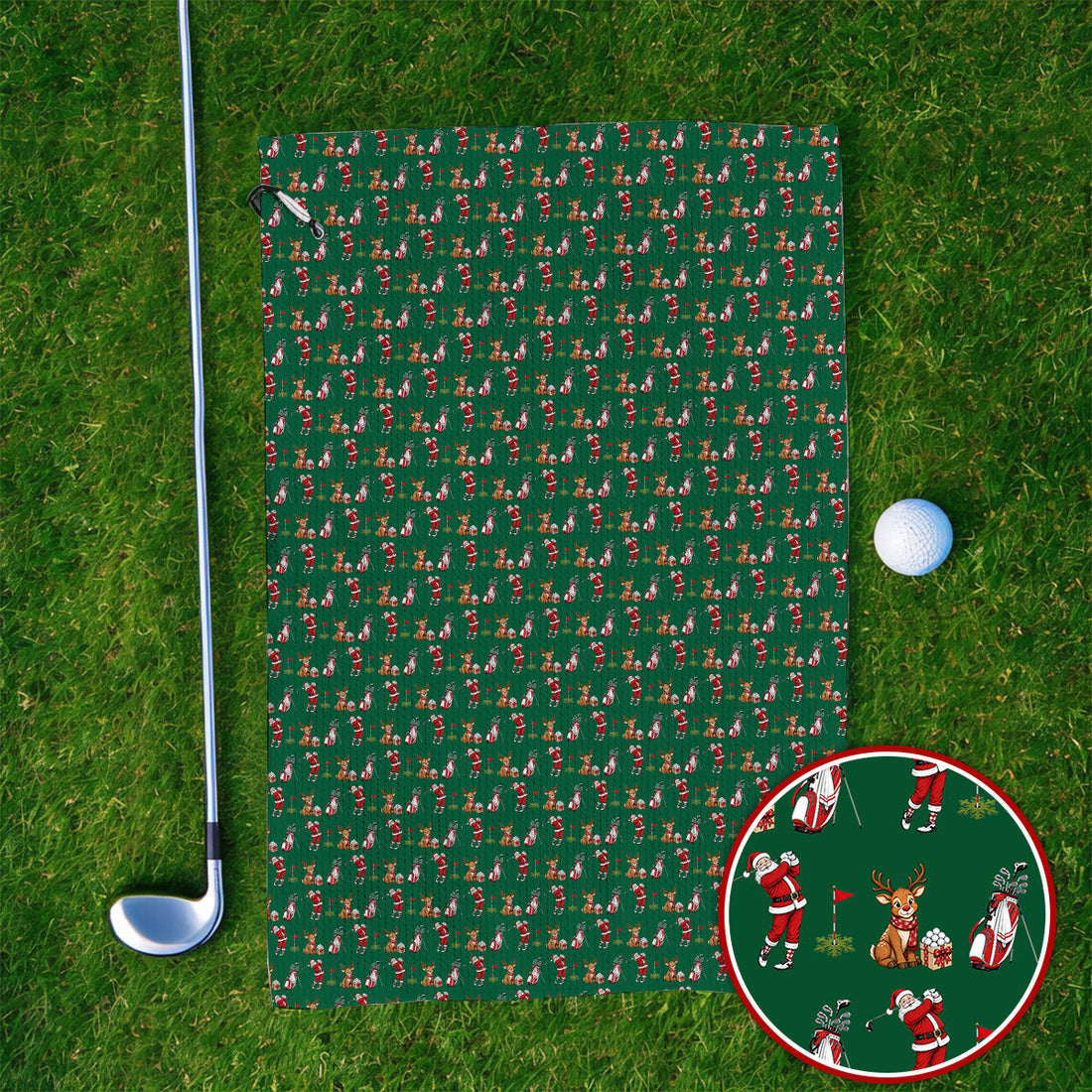 Christmas Golf Pattern Towels, Santa Reindeer Golf Towel, Xmas Gift For Golfers