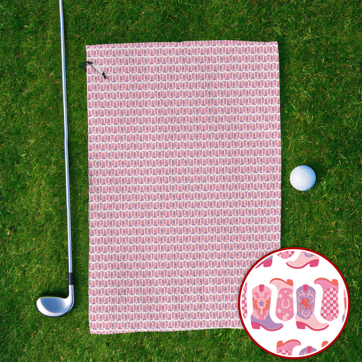 Pink Cowgirl Golf Towels, Western Cowboy Boots Pattern Golf Towel, Crazy Golf Gift For Golfers