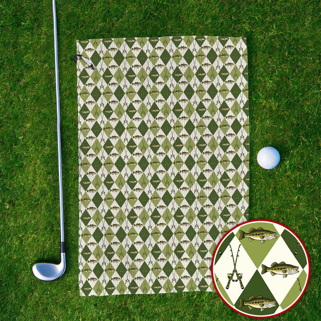Bass Fishing Golf Towels, Fishing Bass & Rod Pattern Golf Towel, Crazy Golf Gift For Golfers