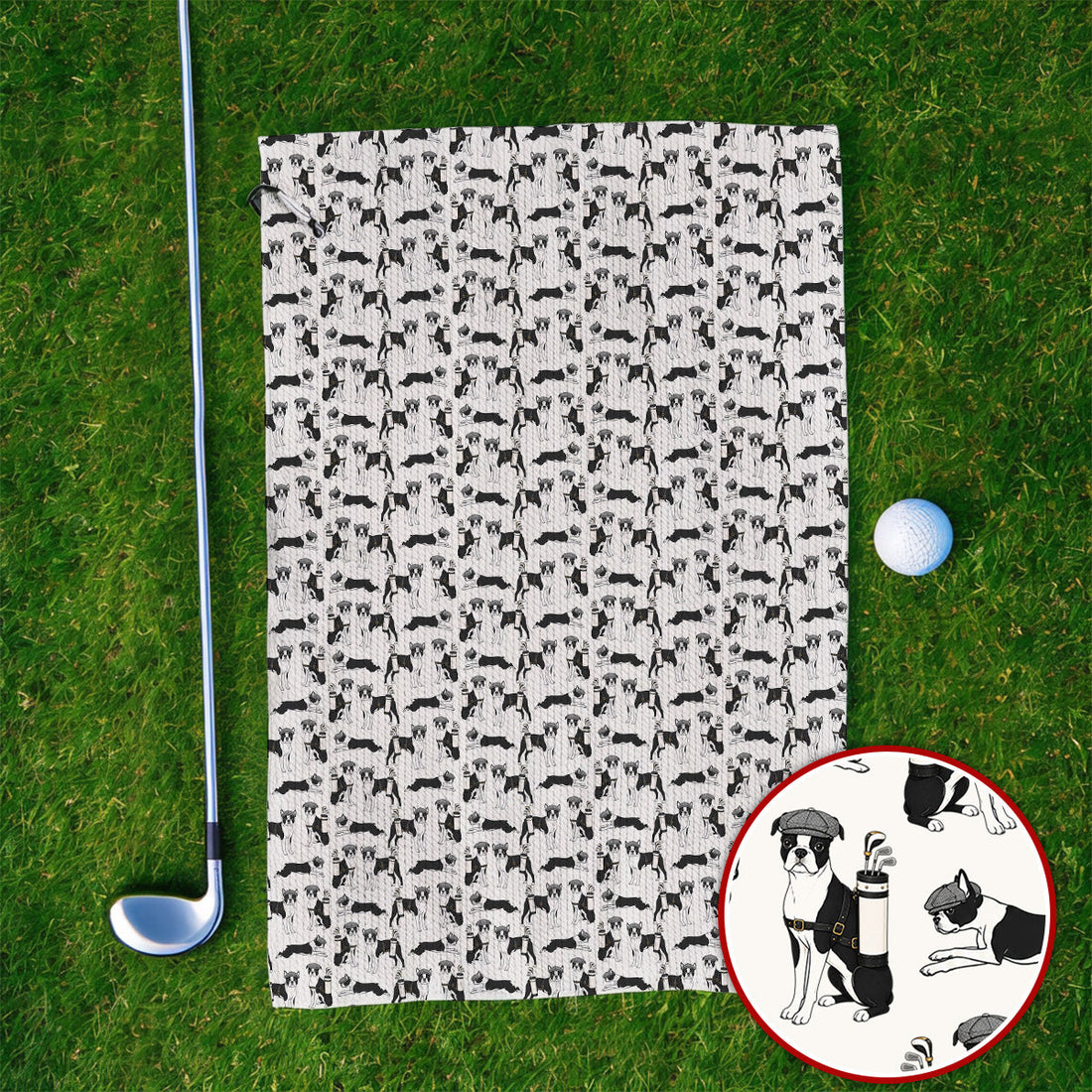 Boston Terrier Pattern Golf Towels, Boston Terrier Golf Towel, Funny Golf Gift For Golfer