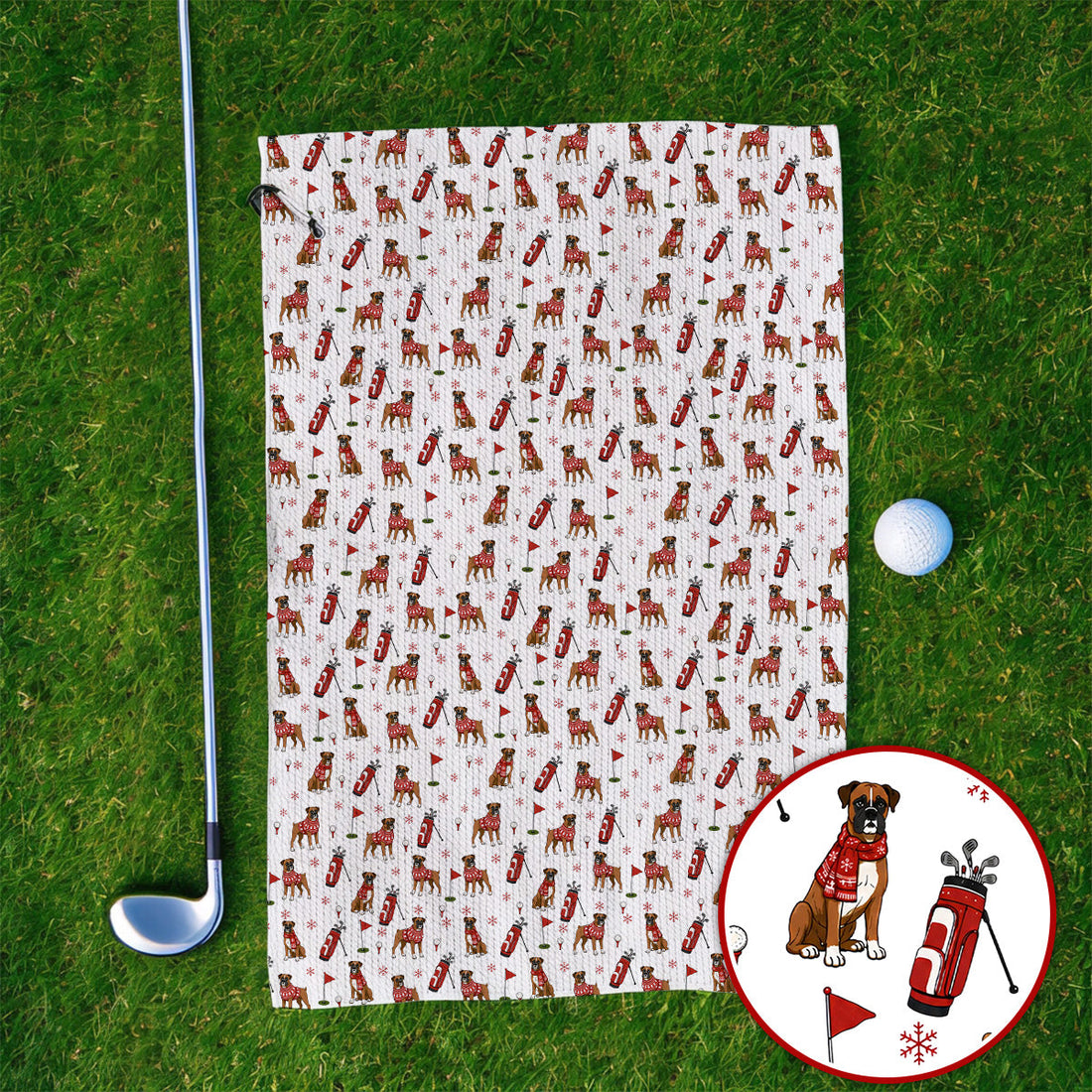 Boxer Christmas Golf Polos, Holiday Dog Pattern Golf Shirt, Festive Golf Gift for Golfers