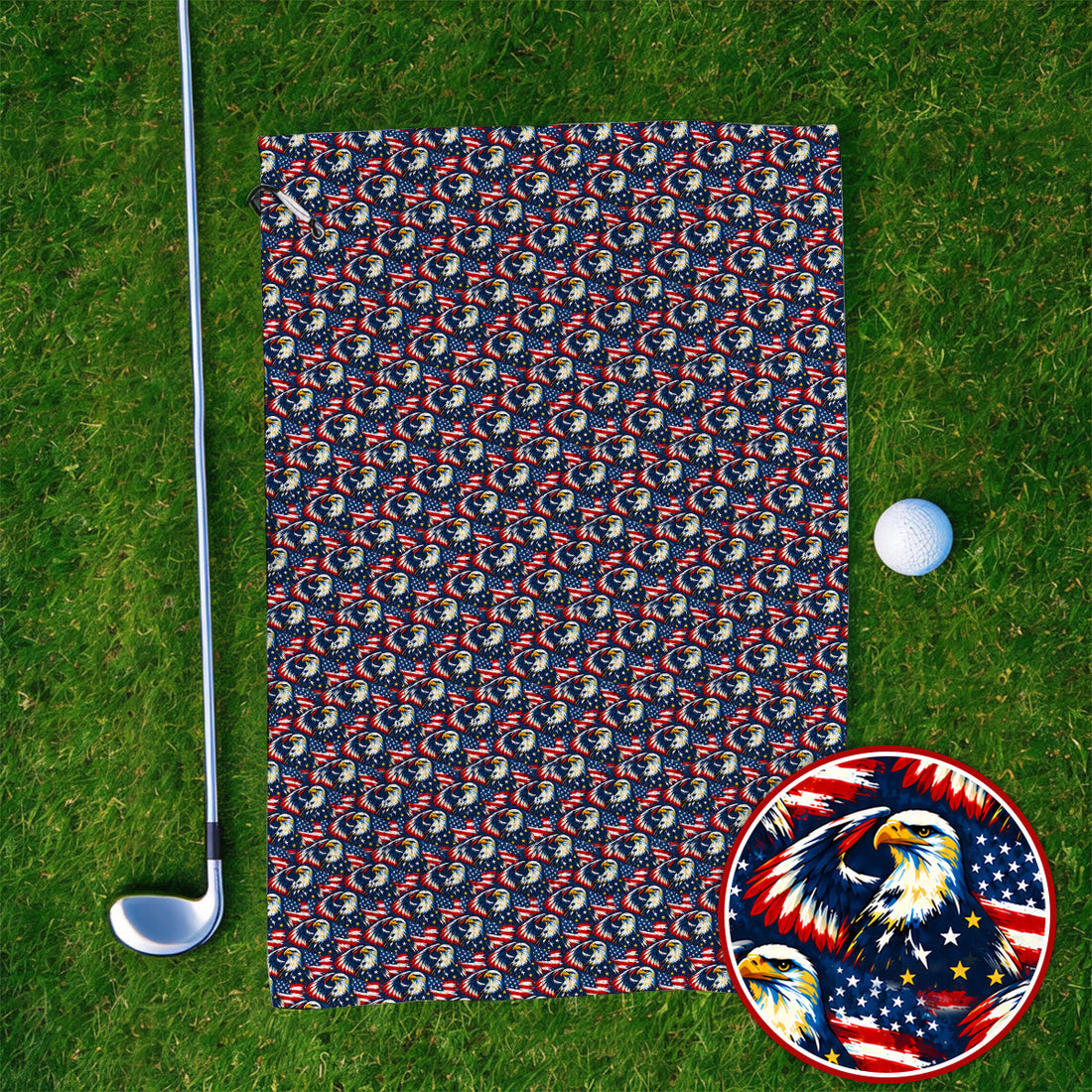 Veteran Bald Eagle Golf Towels, American Flag Patriotic Pattern Golf Towel, USA Military Golf Gift for Veterans