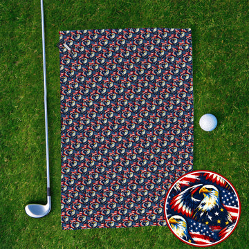 Veteran Bald Eagle Golf Towels, American Flag Patriotic Pattern Golf Towel, USA Military Golf Gift for Veterans