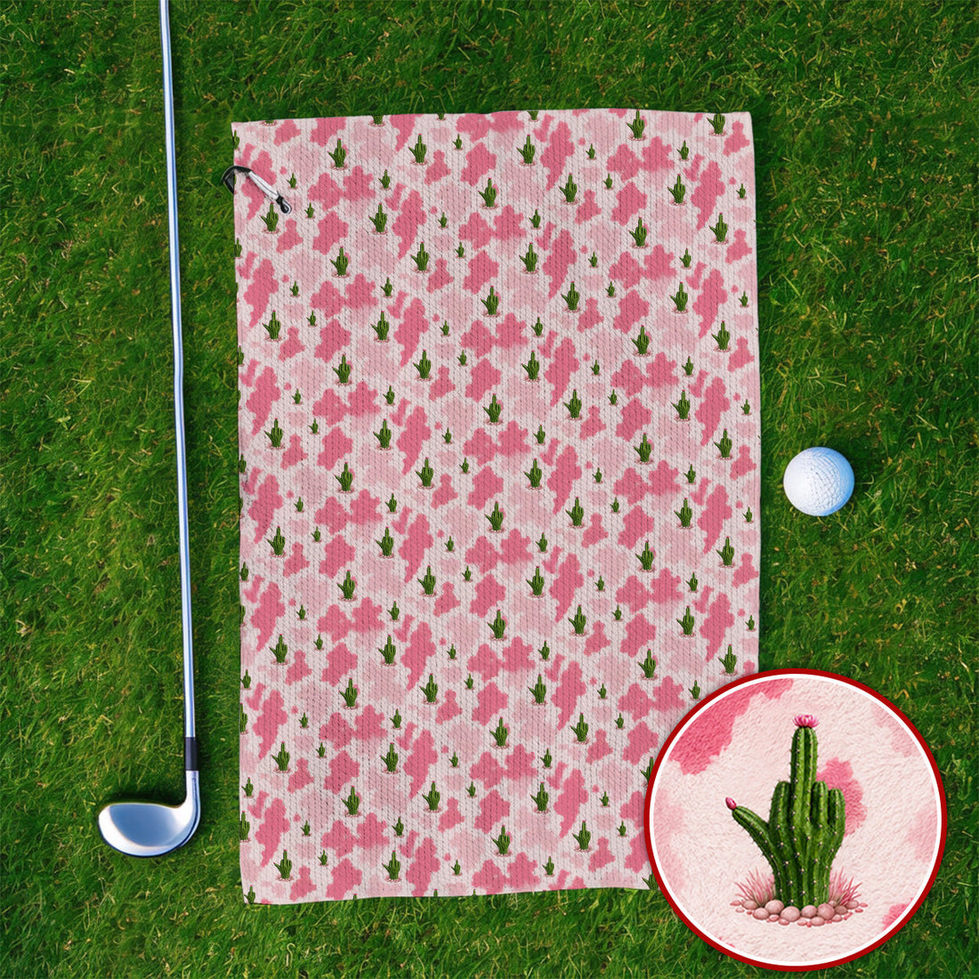 Funny Cowgirl Cactus Golf Towels, Pink Western Pattern Golf Towel, Cute Cowgirl Golf Gift For Golfers