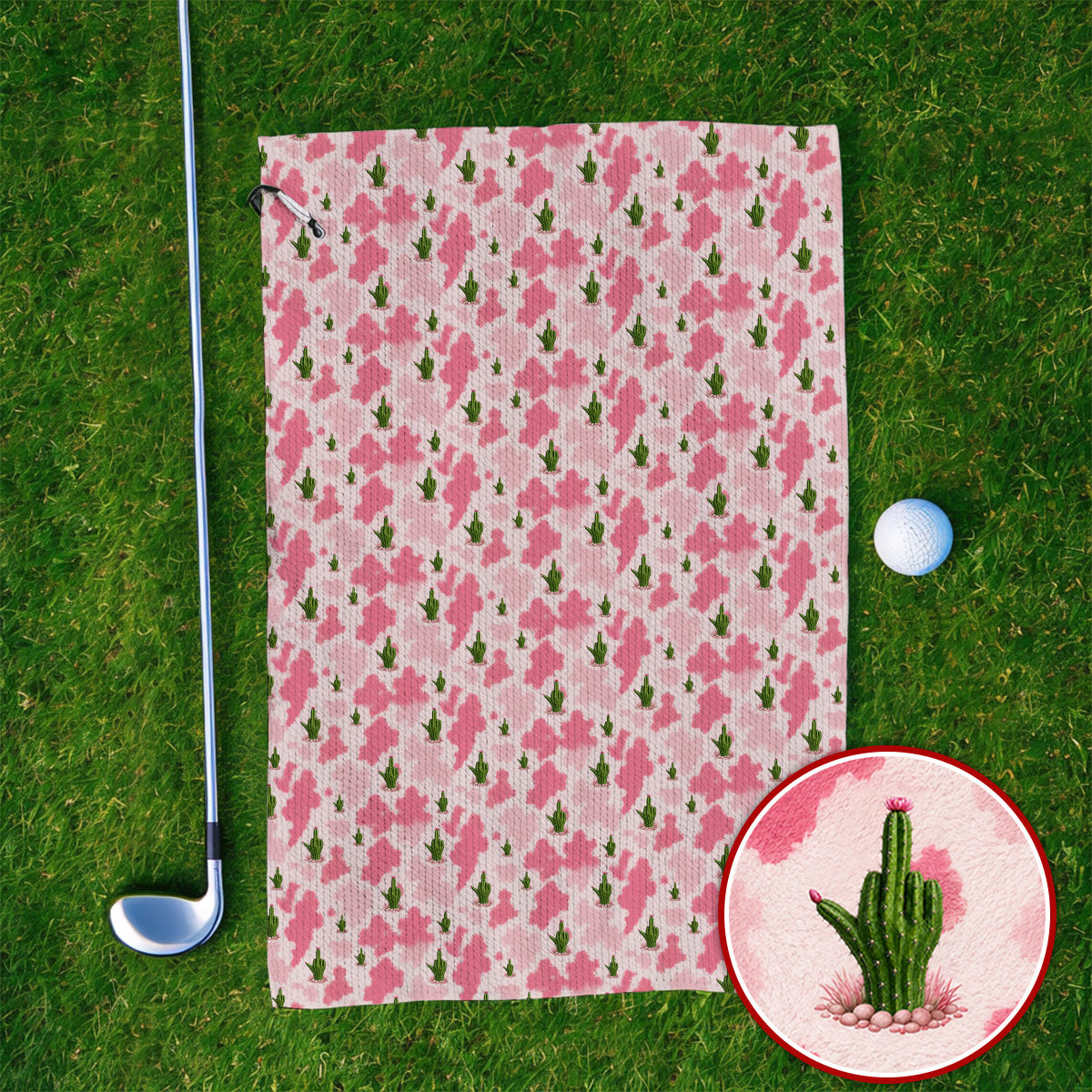 Funny Cowgirl Cactus Golf Towels, Pink Western Pattern Golf Towel, Cute Cowgirl Golf Gift For Golfers