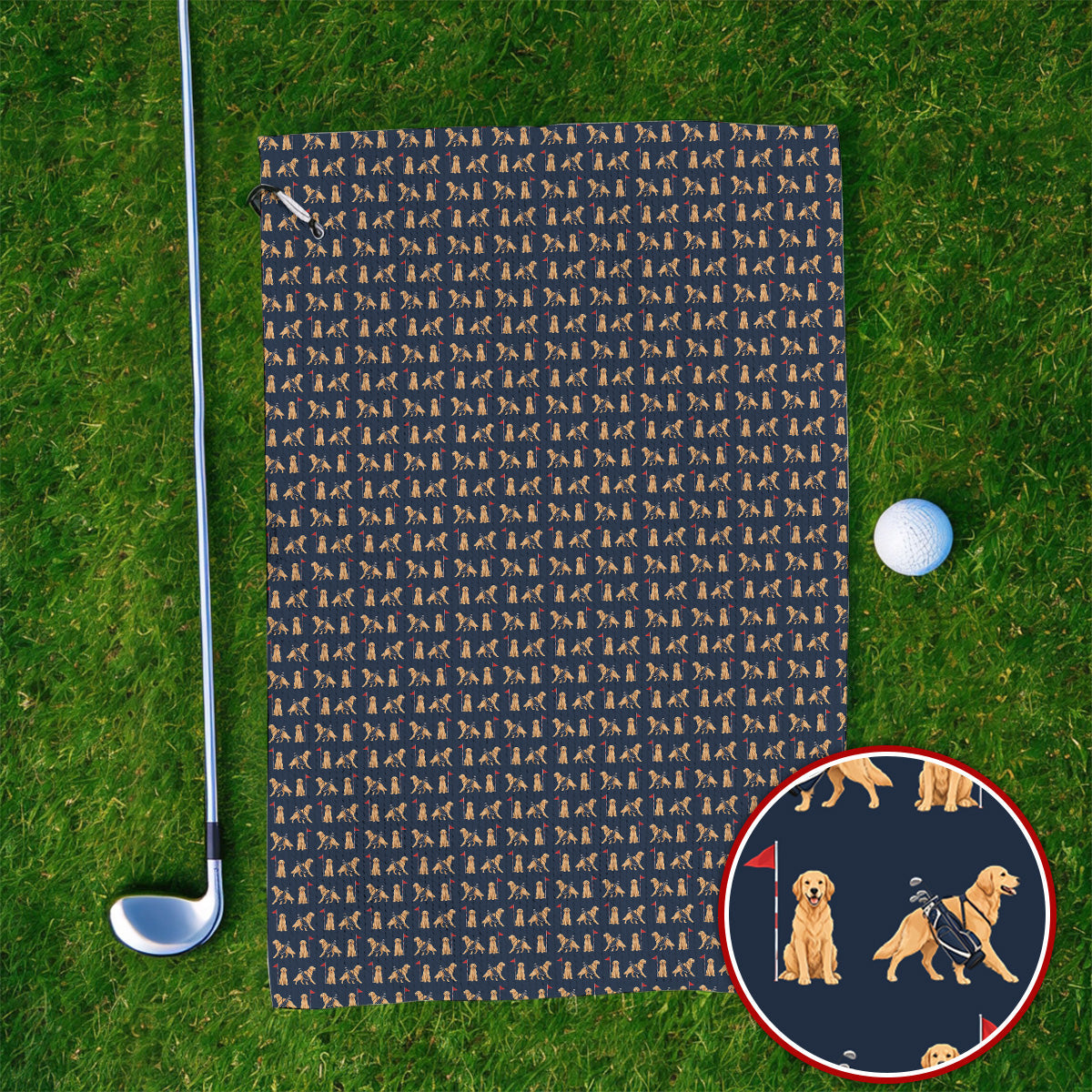 Funny Golden Retriever Golf Towel, Golden Retriever Pattern Golf Towels, Dog Lover Golf Shirt