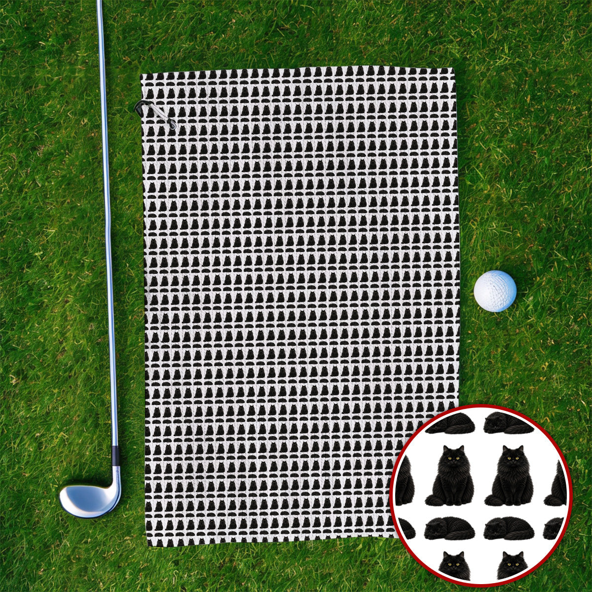 Black Persian Cat Golf Towel, Cute Black Persian Pattern Golf Towels, Golf Gift for Cat Lovers