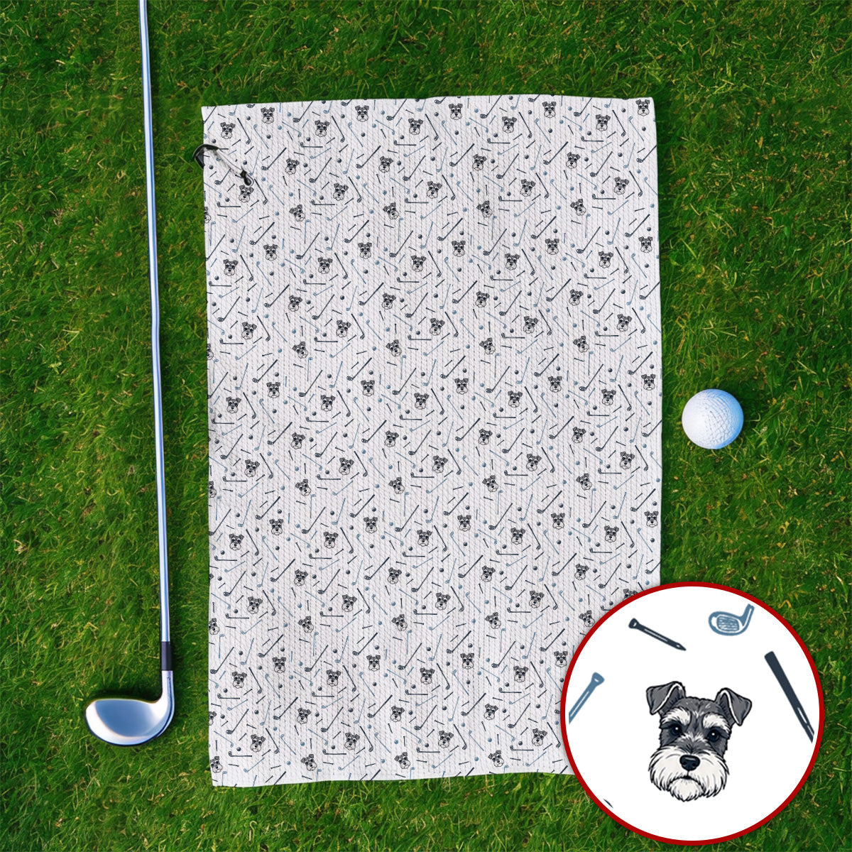 Crazy Miniature Schnauzer Pattern Golf Towel, Mini Schnauzer Golf Towels, Dog Lover Golf Gift