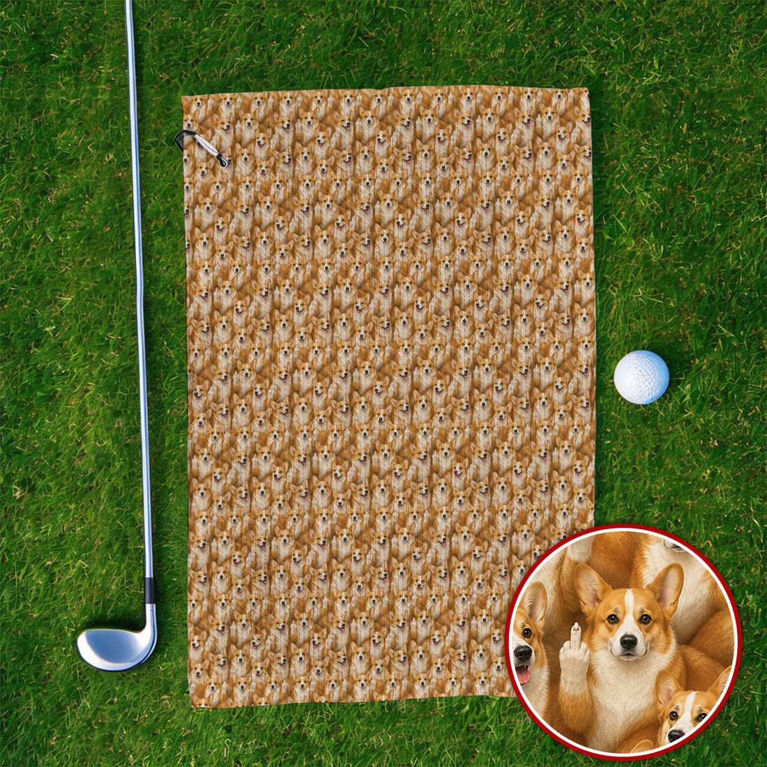 Crazy Corgi Golf Towel, Corgi Pattern Golf Towels, Golf Gift For Golfer