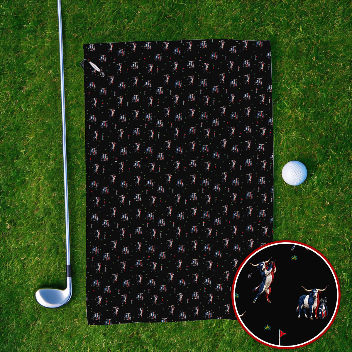 Texas Longhorn Pattern Golf Towels, Patriotic Bull Golf Towel, Unique Texas Golf Gift For Golfer
