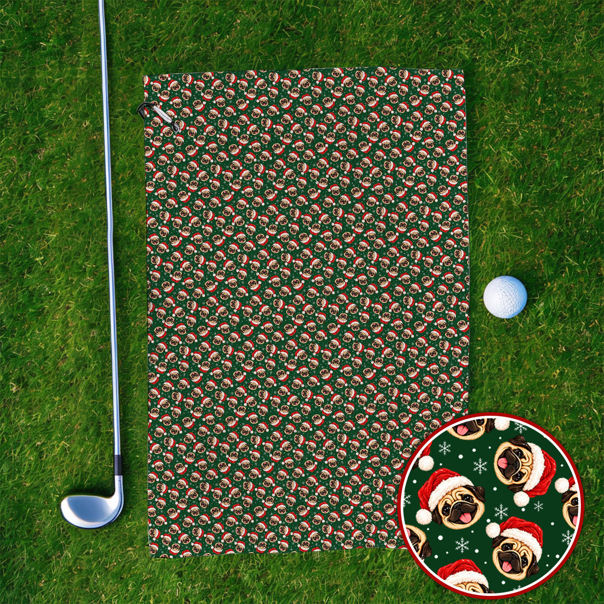 Funny Christmas Pug Golf Towels, Pug Pattern Golf Towel For Dog Lovers, Xmas Golf Gift For Golfers