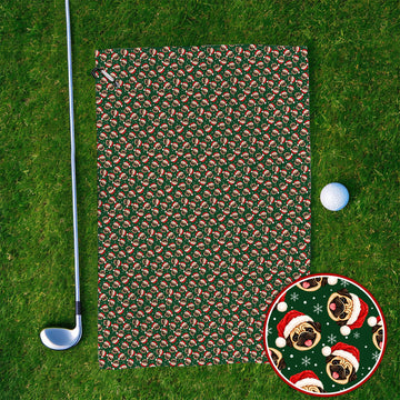 Funny Christmas Pug Golf Towels, Pug Pattern Golf Towel For Dog Lovers, Xmas Golf Gift For Golfers