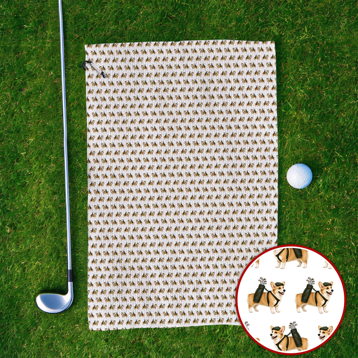 Funny Corgi Golf Towels For Golfer, Corgi Pattern Golf Towel, Dog Lover Golf Gift